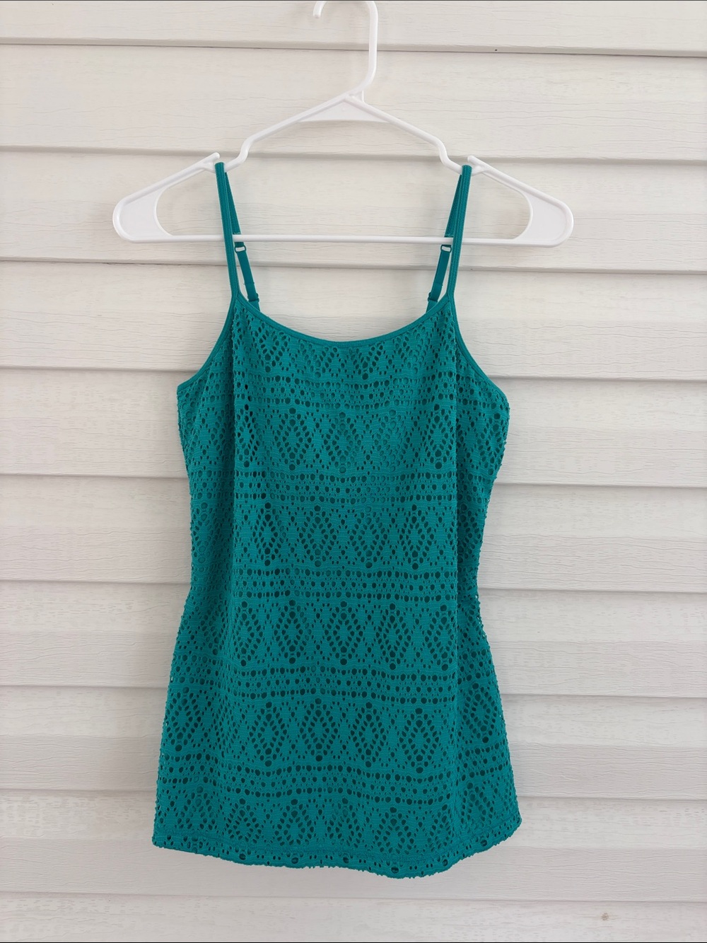 Express Teal Turquoise Crochet Lace Tank Top S Built In Bra Y2K Boho Cami Summer